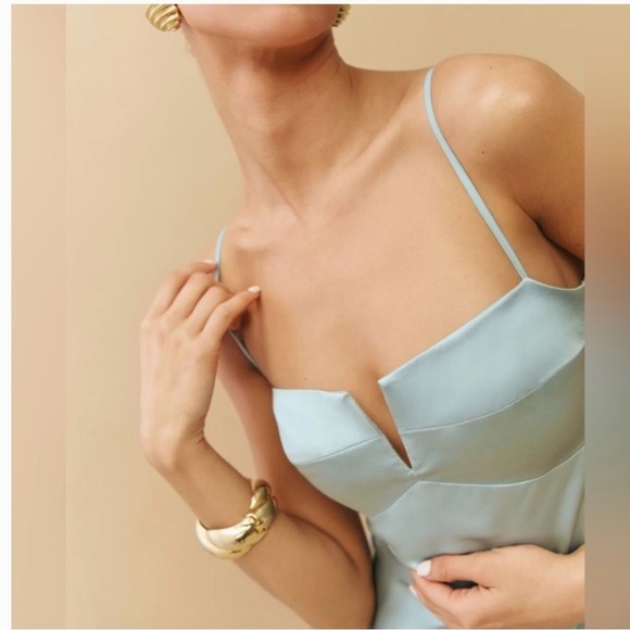 Reformation Brie Silk Slip Dress in Aqua Marine Womens Size 12 NEW - Picture 2 of 9